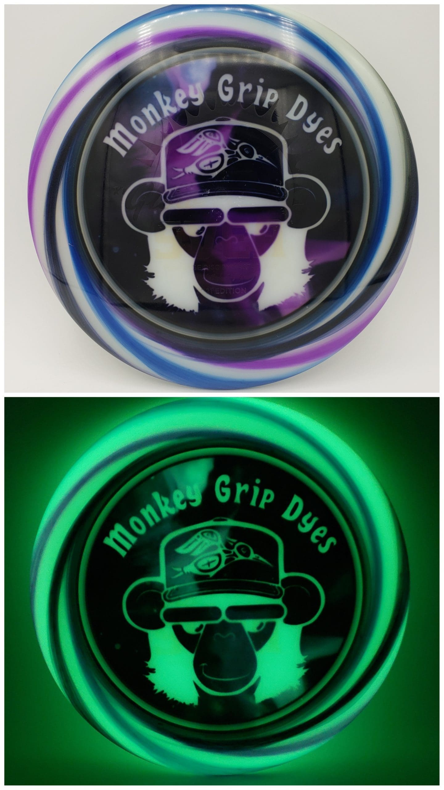 Monkey Grip Dyes volume 1 disc golf disc front view